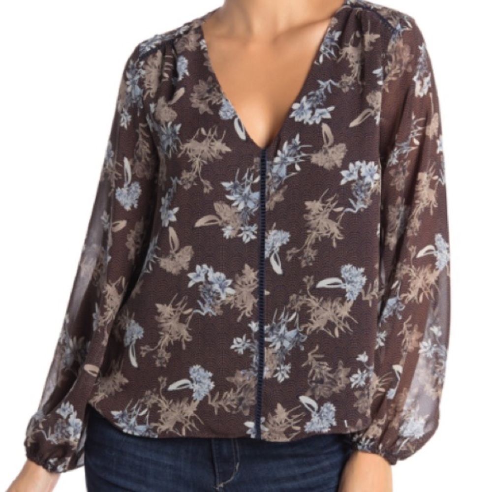 Lush Floral V-Neck Long Sleeve Blouse